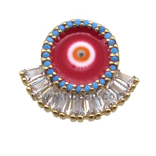 copper eye pendant paved zircon, red enameling, gold plated