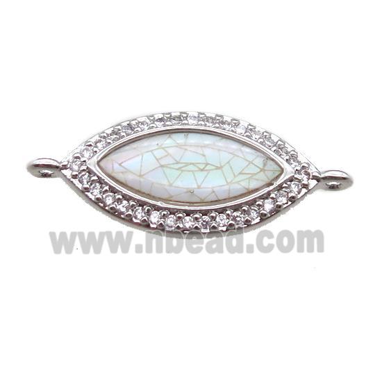 copper eye connector paved zircon with shell, platinum plated