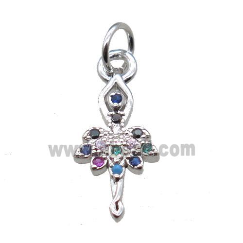 copper dancer pendant paved zircon, platinum plated