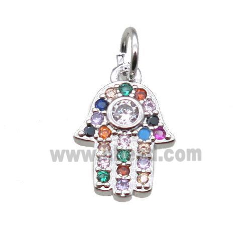 copper hamsahand pendant paved zircon, platinum plated
