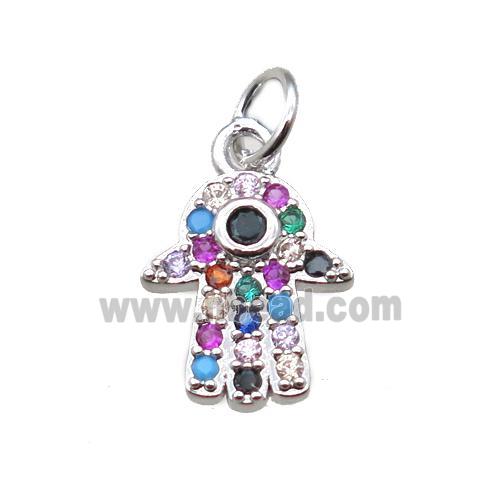 copper hamsahand pendant paved zircon, platinum plated