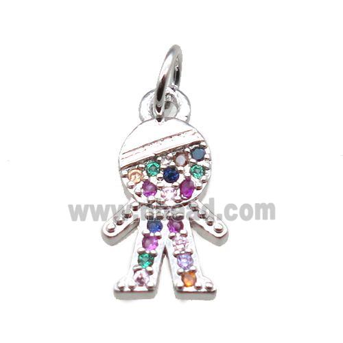 copper boy pendant paved zircon, platinum plated
