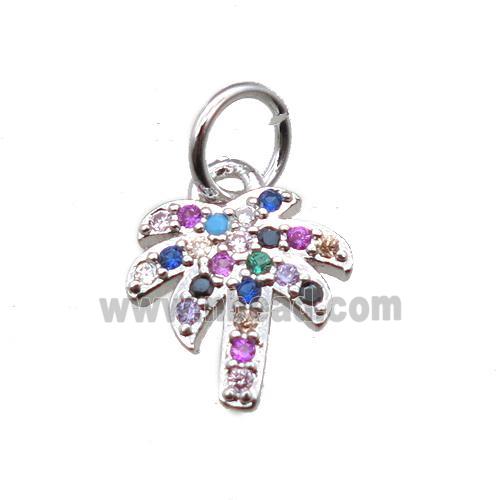 copper coconut tree pendant paved zircon, platinum plated