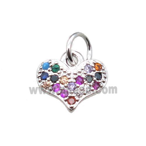 copper heart pendant paved zircon, platinum plated