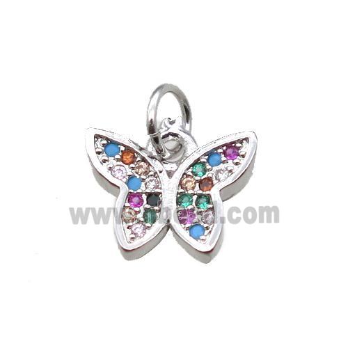 copper butterfly pendant paved zircon, platinum plated