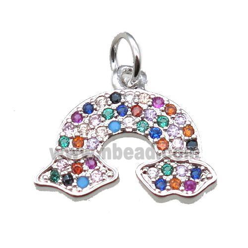 copper rainbow pendant paved zircon, platinum plated