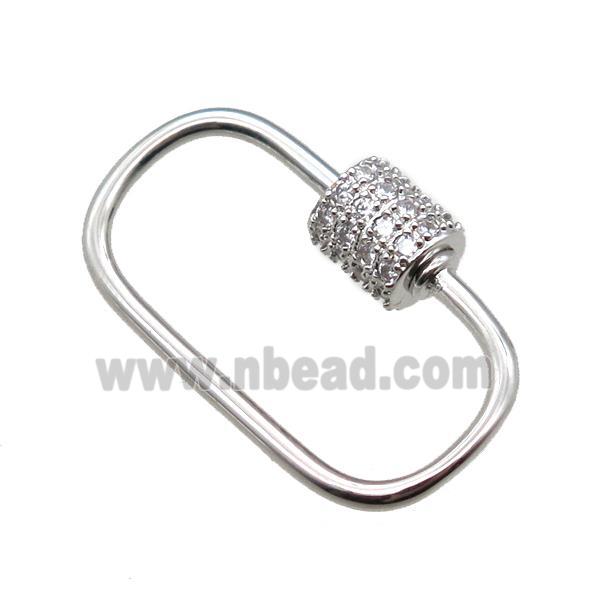 copper carabiner lock pendant paved zircon, platinum plated