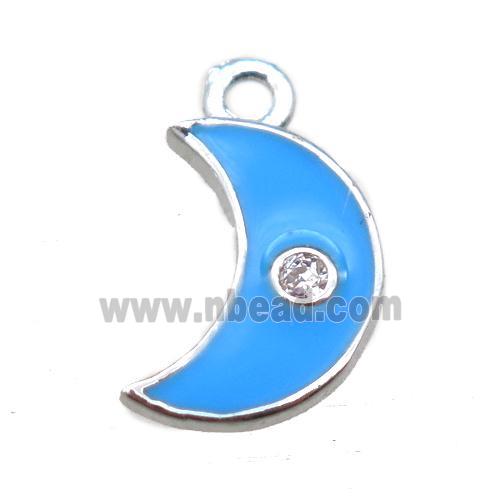 blue enameling copper moon pendant paved zircon, platinum plated