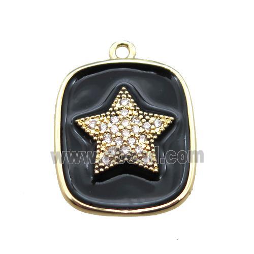 copper star pendant pave zircon with black enameling, gold plated