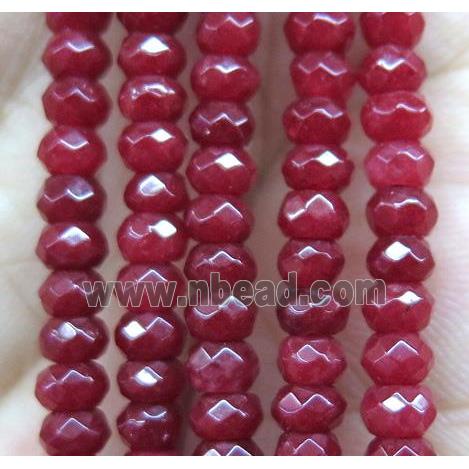 red jade bead, faceted rondelle