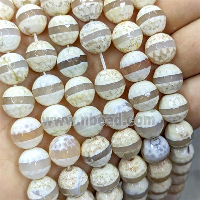 Tibetan Agate Beads Faceted Round Lt.yellow Dye B-Grade