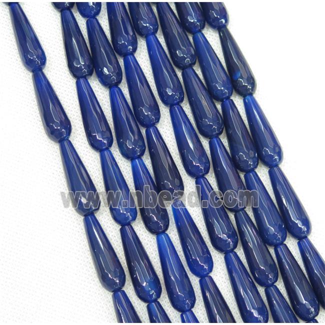blue Agate beads, faceted teardrop