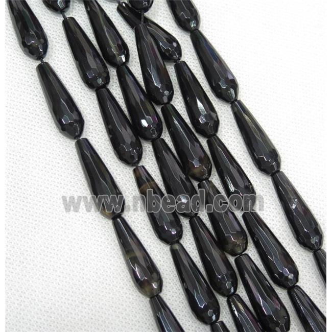 black Agate beads, faceted teardrop