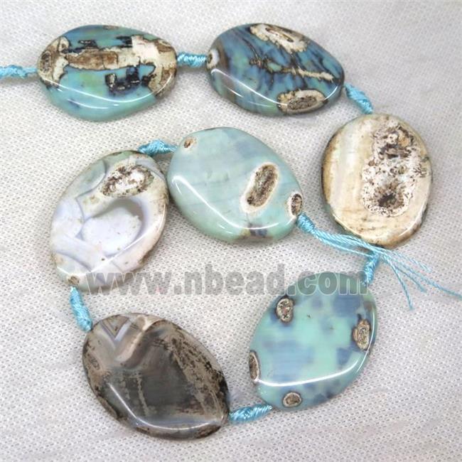 Agate beads, freeform, turq blue