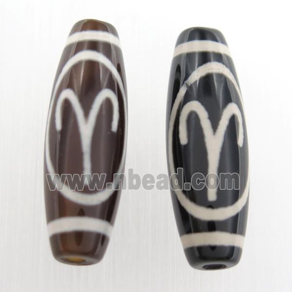 black tibetan style agate beads, oval