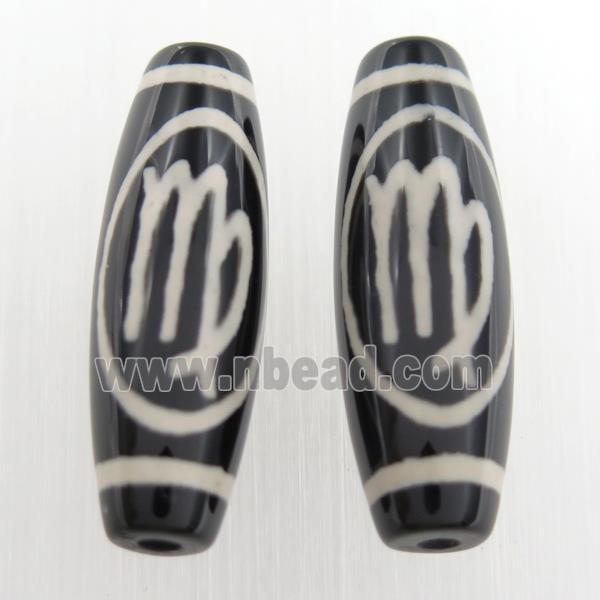 black tibetan style agate beads, oval