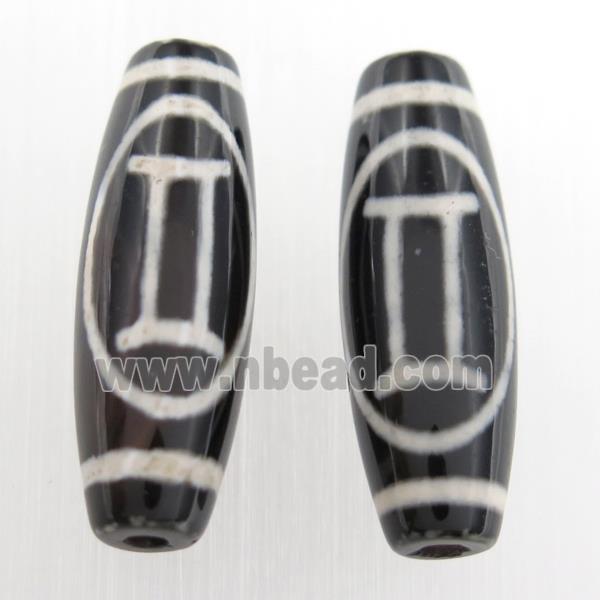 black tibetan style agate beads, oval