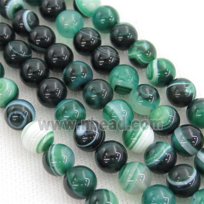 round striped Agate Beads, peacock green