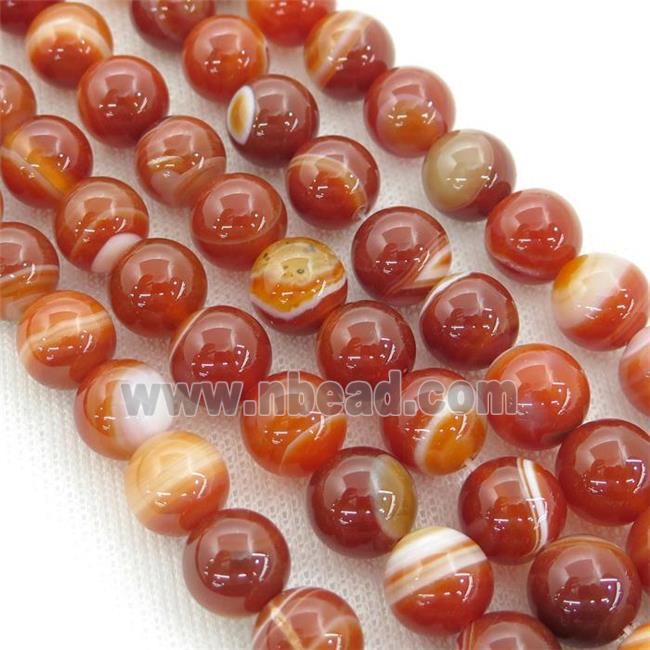 round striped Agate Beads, red