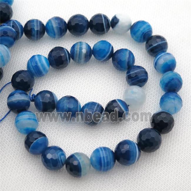 Natural Stripe Agate Beads Banded Blue Dye Faceted Round