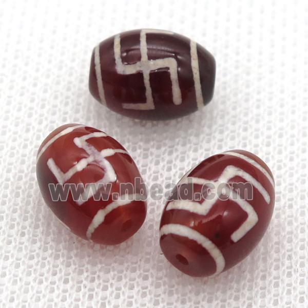 red tibetan DZi barrel beads