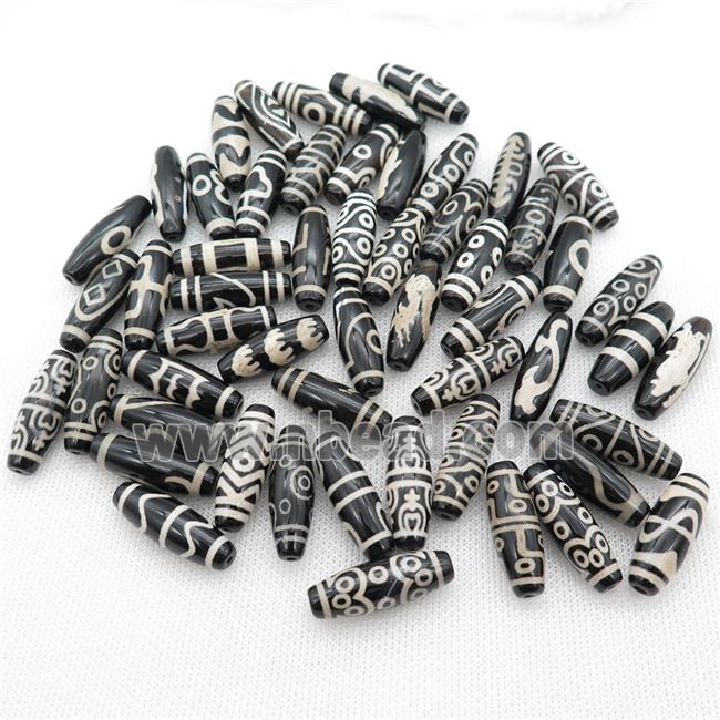 black tibetan DZi oval rice beads, mixed