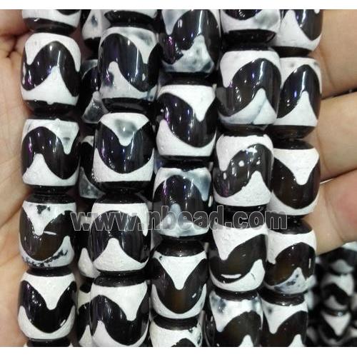 tibetan agate beads, barrel, black
