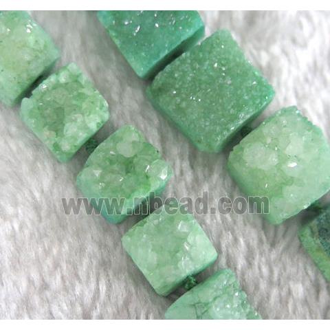 green druzy quartz beads, square