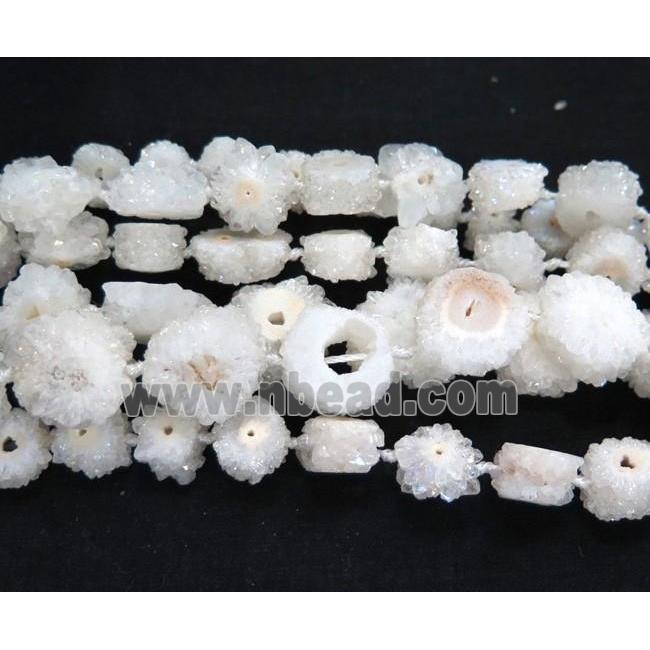 white AB-color solar druzy quartz beads, freeform