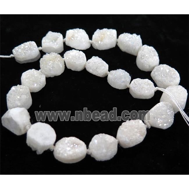 druzy quartz bead, freeform, white AB color