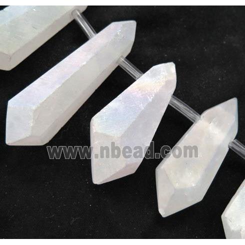 matte Clear Quartz Bullet Beads, top-drilled