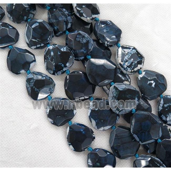 navy blue Dragon Veins Agate beads, faceted freeform
