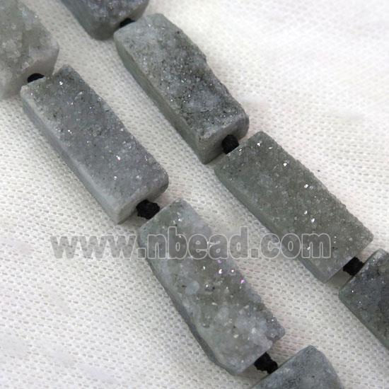 gray druzy quartz bead, rectangle