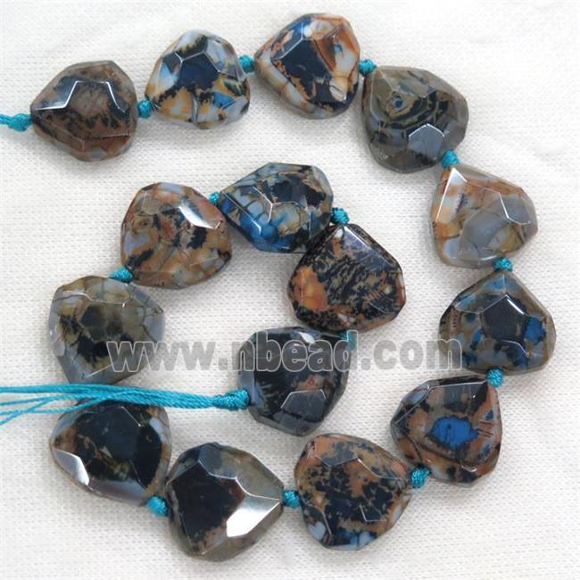 navy blue Dragonveins Agate beads, faceted heart