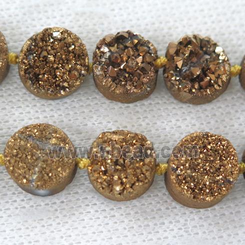 golden druzy quartz beads, circle