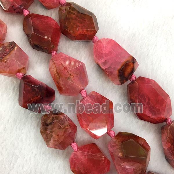 red agate bead, faceted freeform
