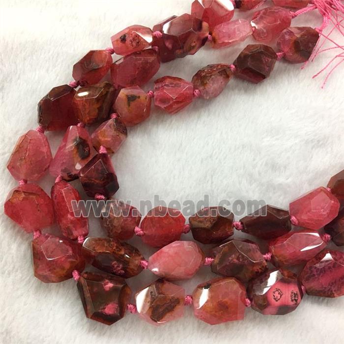red agate bead, faceted freeform