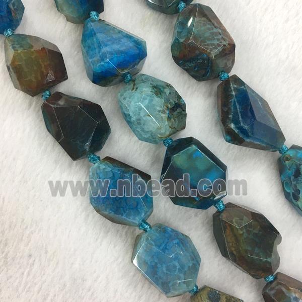 blue agate bead, faceted freeform