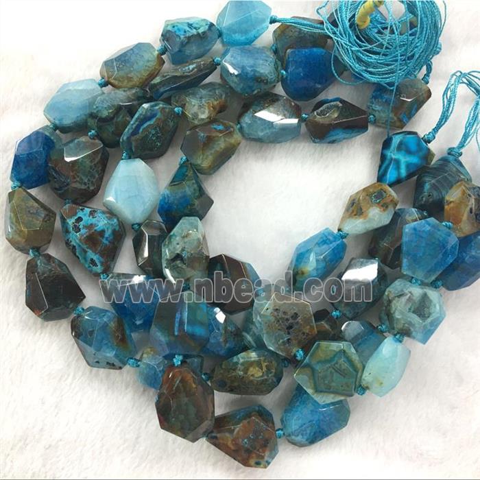 blue agate bead, faceted freeform