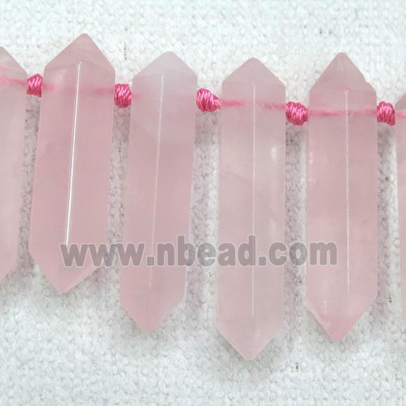 Rose Quartz bullet beads, top-drilled