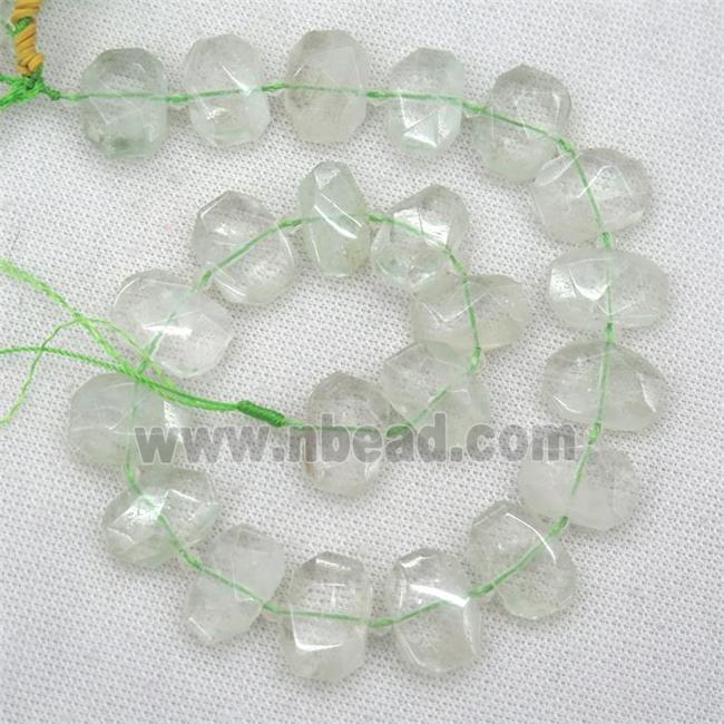 lt.green Quartz beads, faceted rectangle