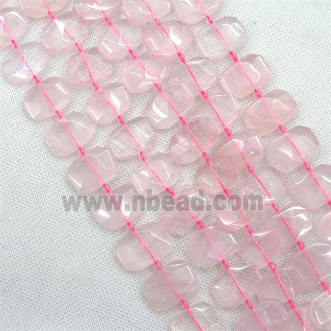 pink Rose Quartz beads, faceted rectangle