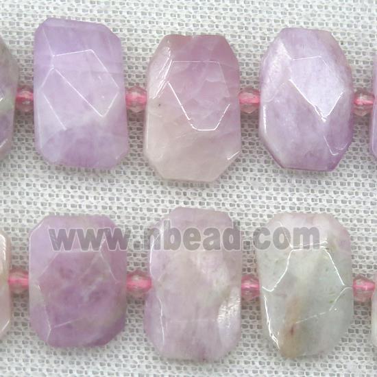 Kunzite beads, pink, faceted rectangle