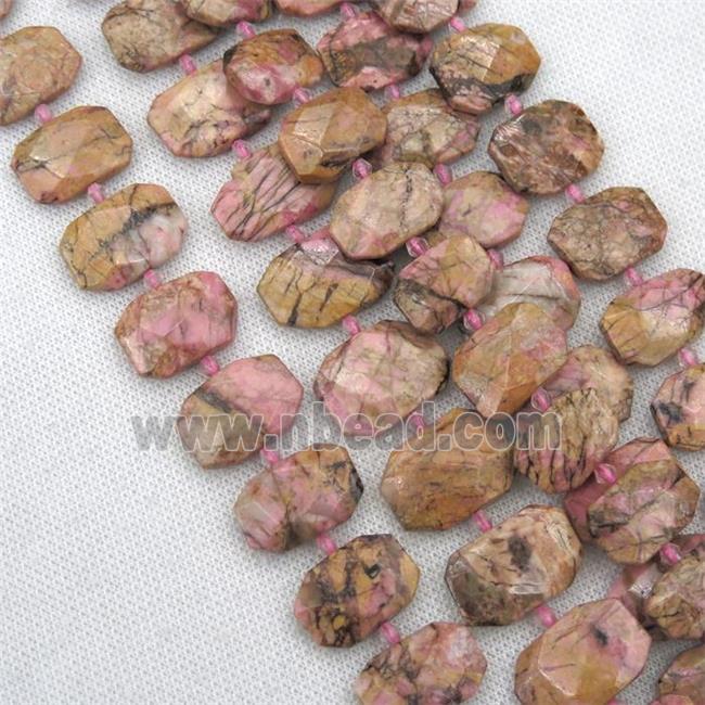 Rhodonite beads, faceted rectangle