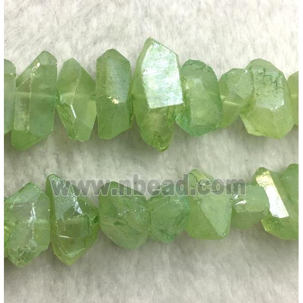 clear quartz beads, freeform, green AB color plated