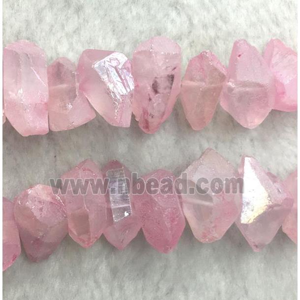 clear quartz beads, freeform, pink AB color plated