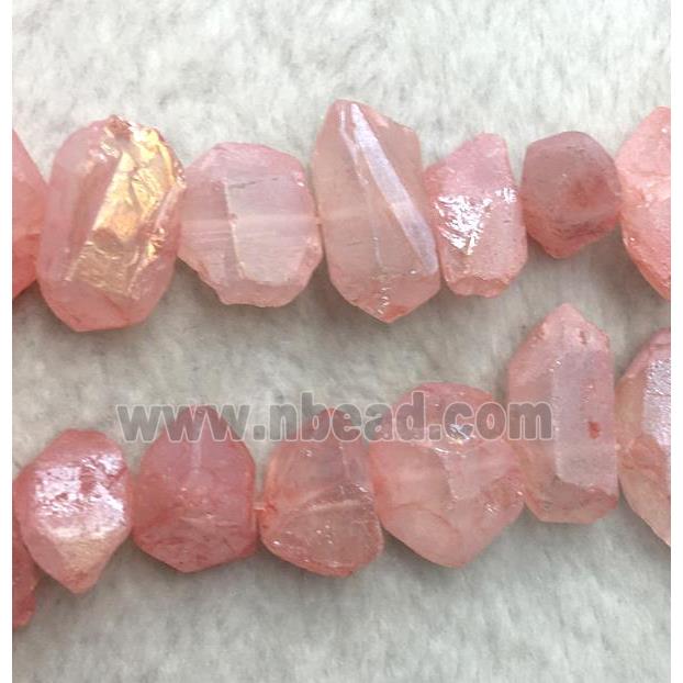 clear quartz bead, freeform, pink AB color plated