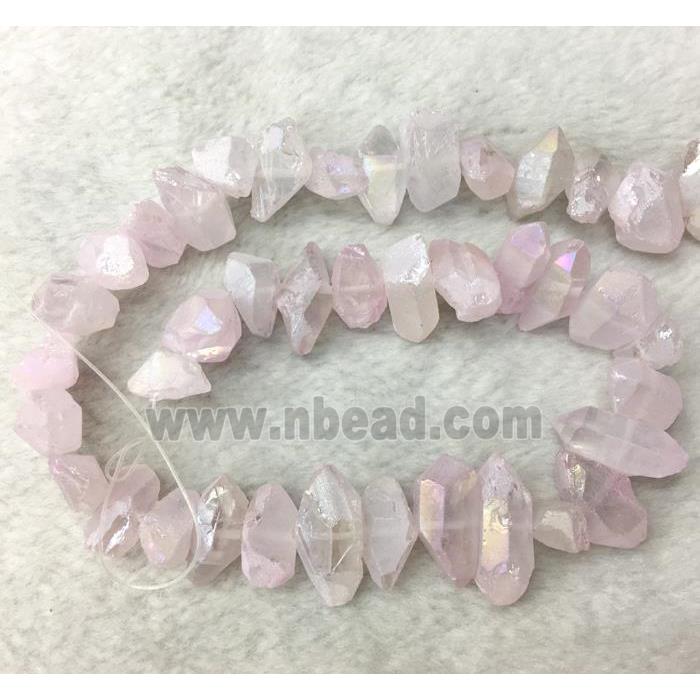 clear quartz bead, freeform, pink AB color plated