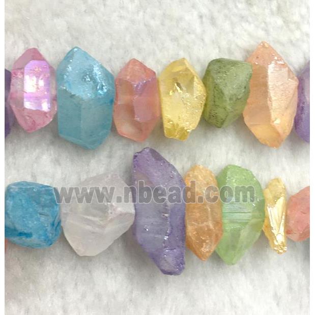 clear quartz bead, freeform, mix AB color plated