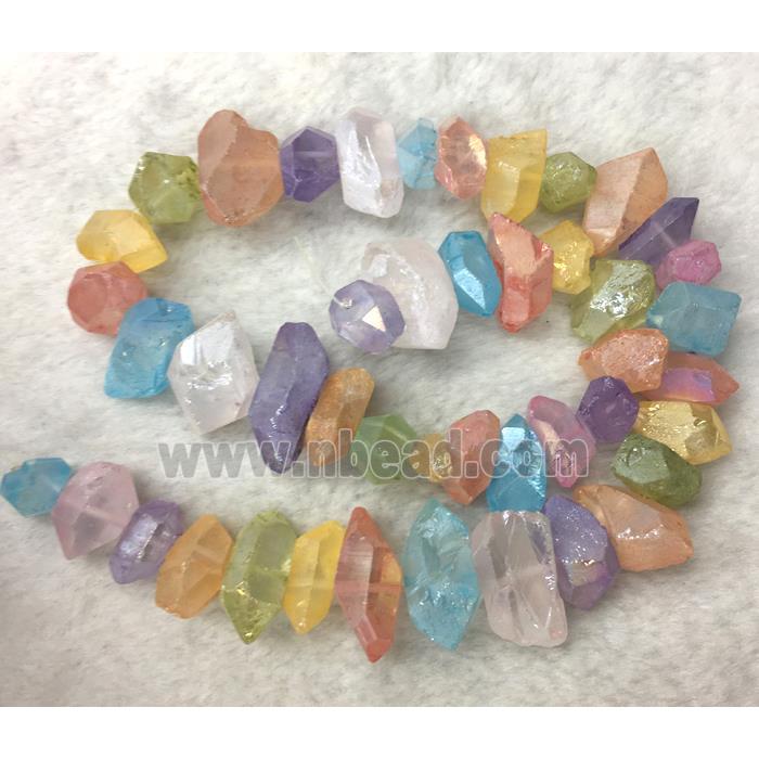 clear quartz bead, freeform, mix AB color plated